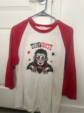 Graphic Raglan Long Sleeve Tee - Red & White